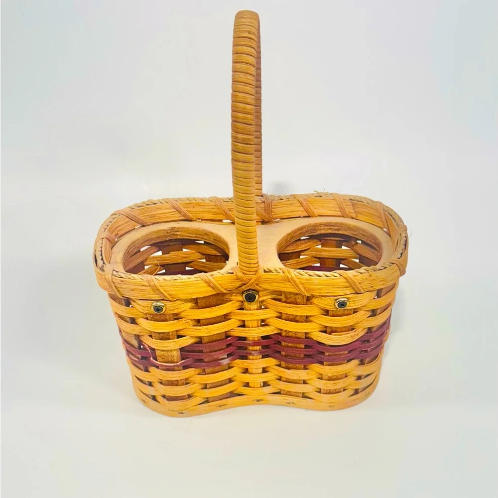 Handmade Wine Wicker Basket Holder & Picnic Caddy – Dual Bottle Carrier